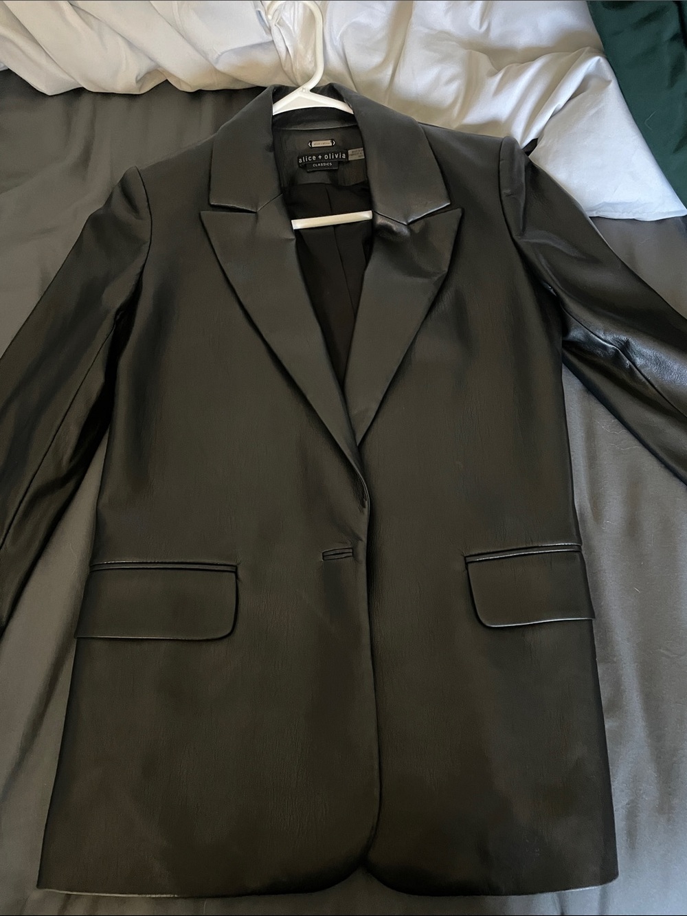 Alice + Olivia Black Faux Leather Blazer